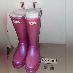 HUNTER tall rain boots, Nebula platform Sugar Kelp iridescent pink sz8 nwot